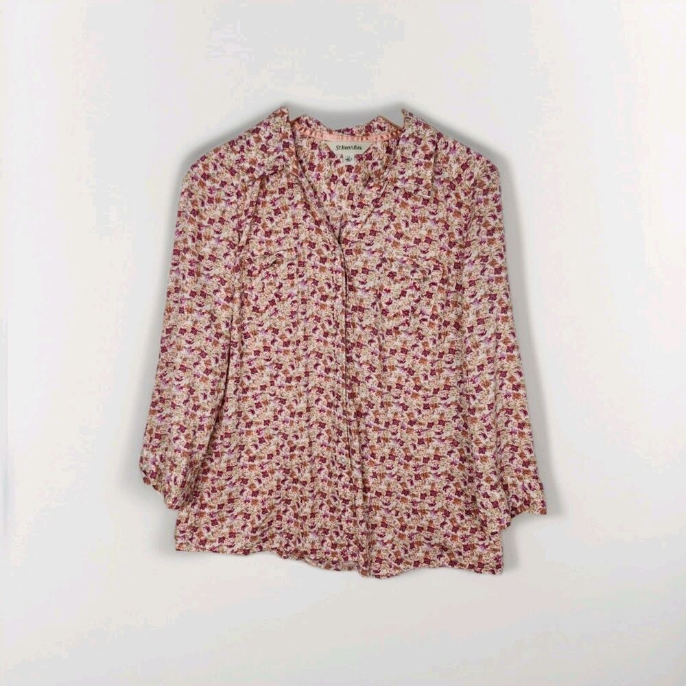 St John's Bay Women's Button Up Top Cottagecore Floral Sz Tall Large